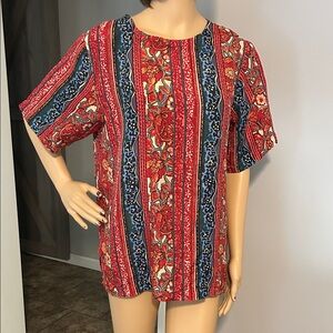 Vintage Stunt Floral Silk  Striped Women's Top